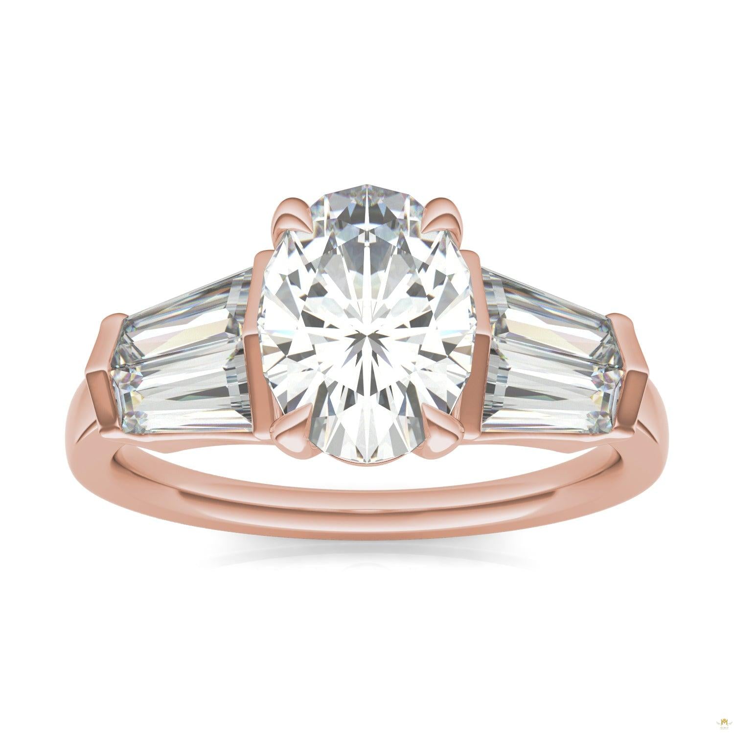 3.26 CTW   Oval Moissanite Five Stone Ring in 14K Rose Gold