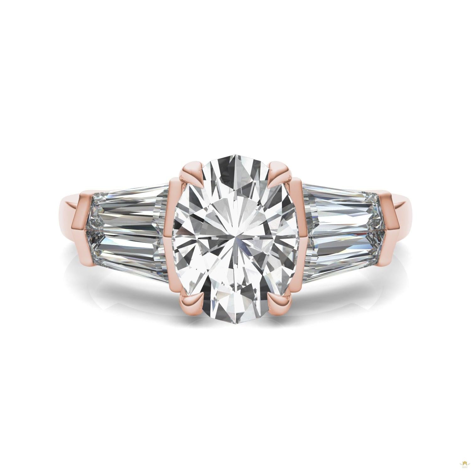 3.26 CTW   Oval Moissanite Five Stone Ring in 14K Rose Gold
