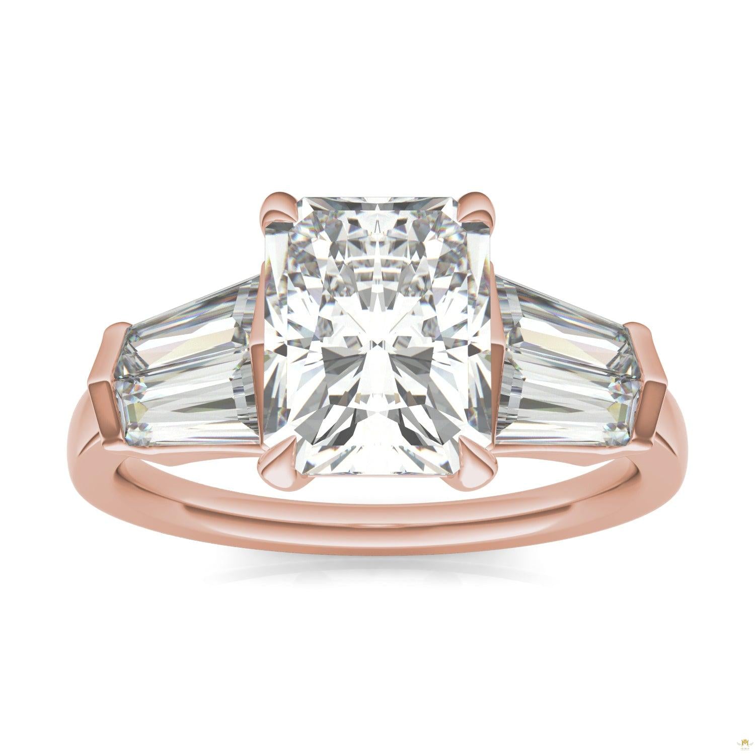 3.86 CTW   Radiant Moissanite Five Stone Ring in 14K Rose Gold