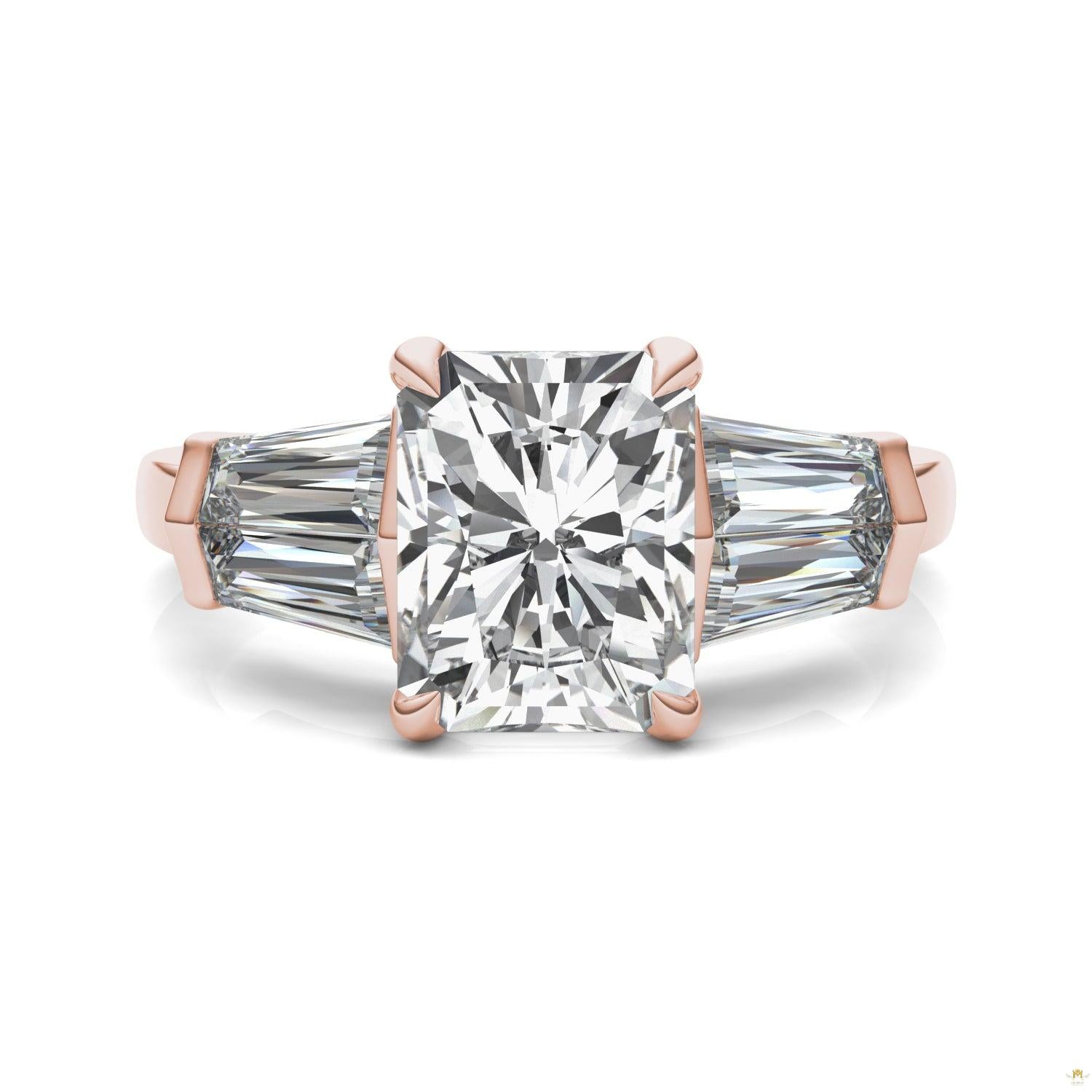 3.86 CTW   Radiant Moissanite Five Stone Ring in 14K Rose Gold