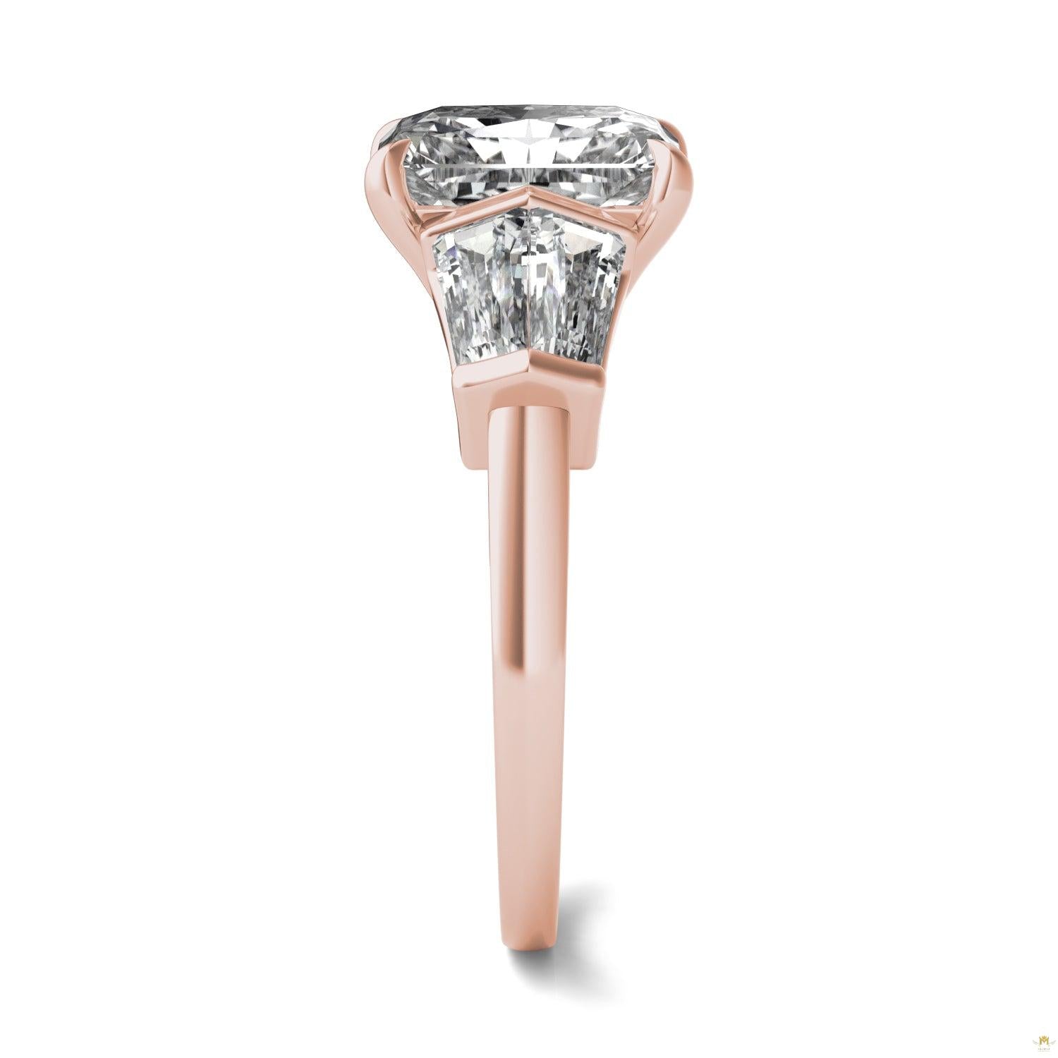 3.86 CTW   Radiant Moissanite Five Stone Ring in 14K Rose Gold