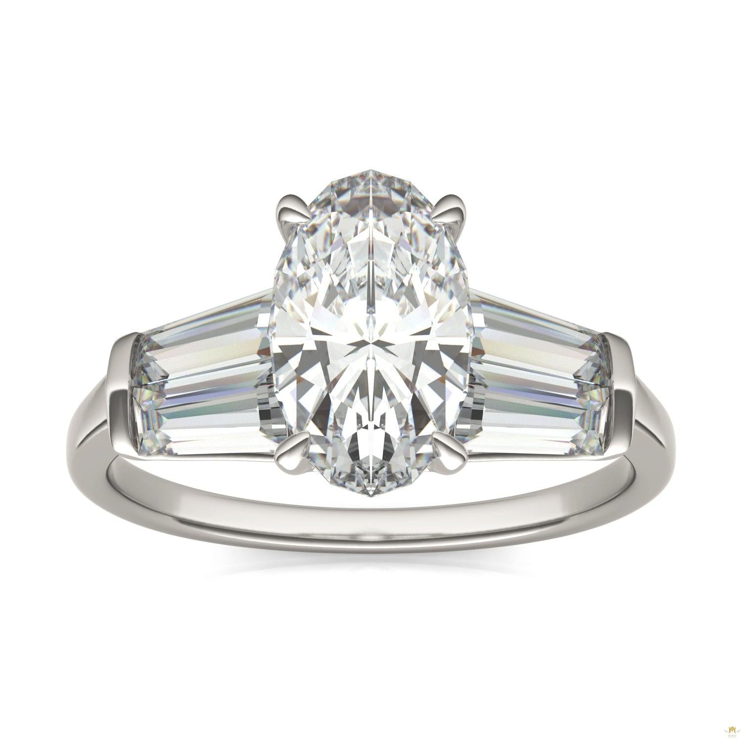 3.46 CTW   Elongated Oval Moissanite Five Stone Ring in 14K White Gold