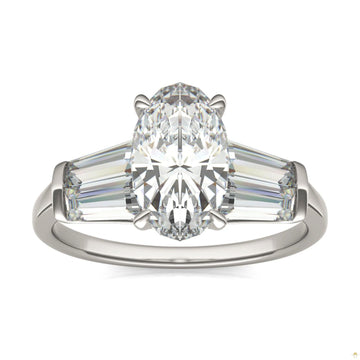 3.46 CTW   Elongated Oval Moissanite Five Stone Ring in 14K White Gold