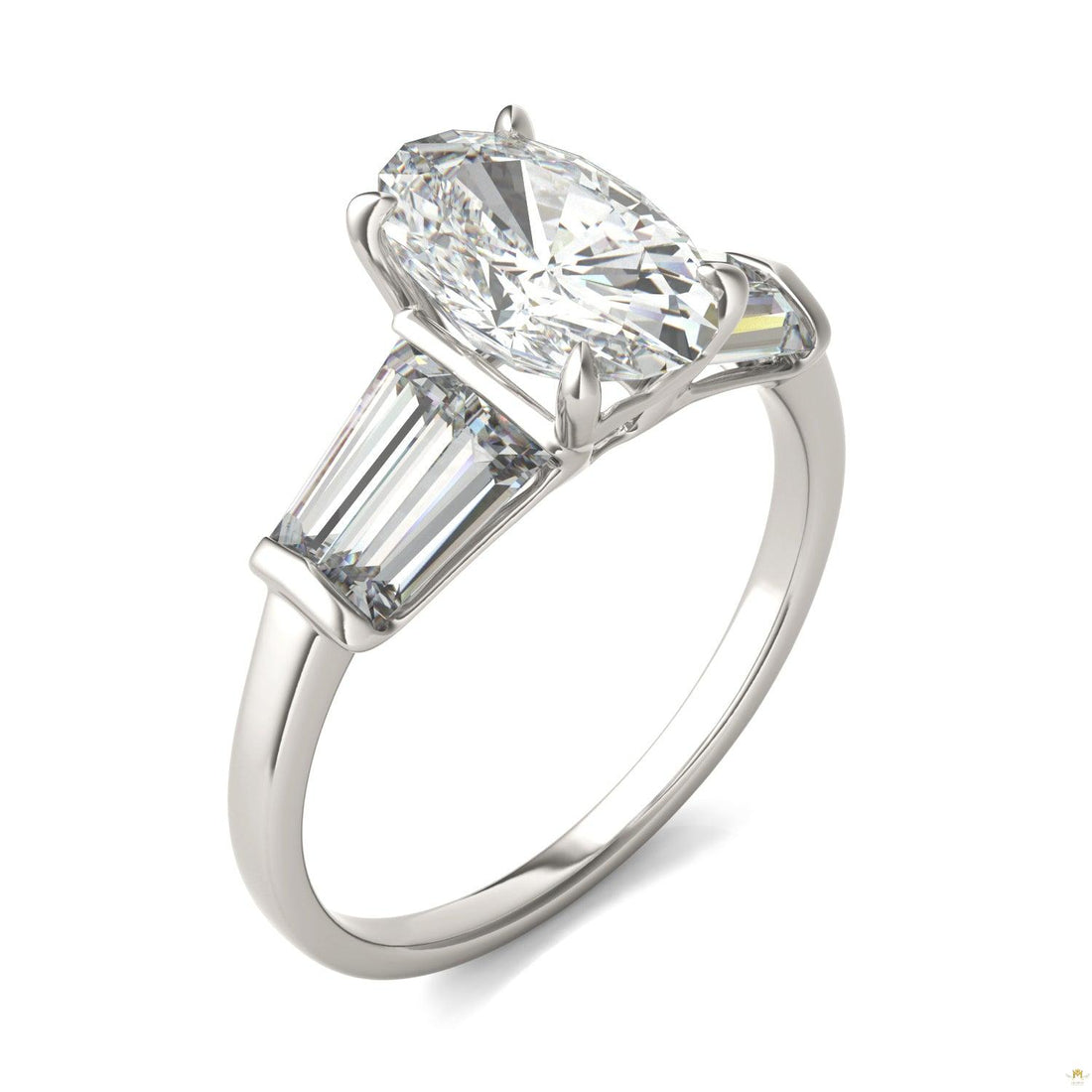 3.46 CTW   Elongated Oval Moissanite Five Stone Ring in 14K White Gold