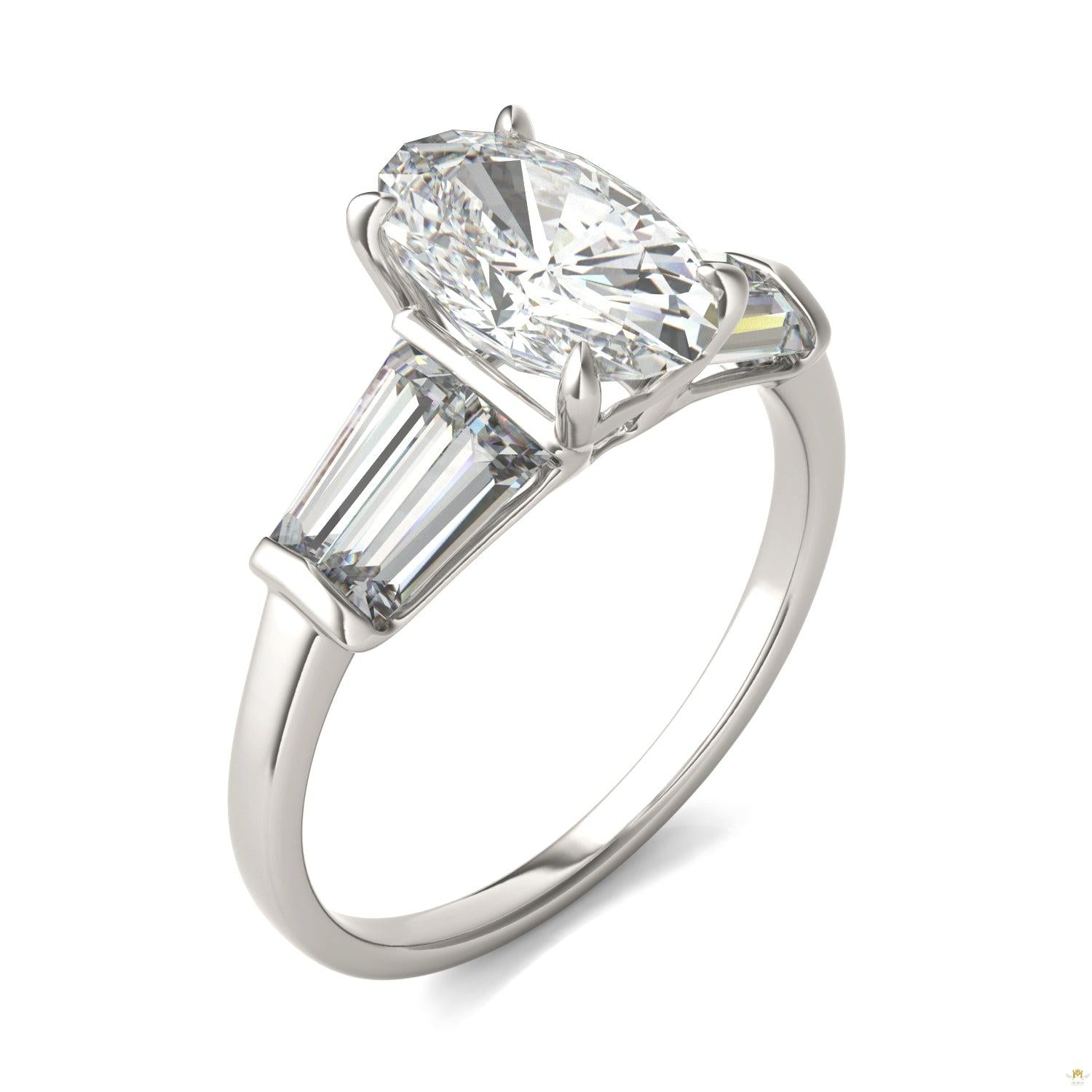 3.46 CTW   Elongated Oval Moissanite Five Stone Ring in 14K White Gold