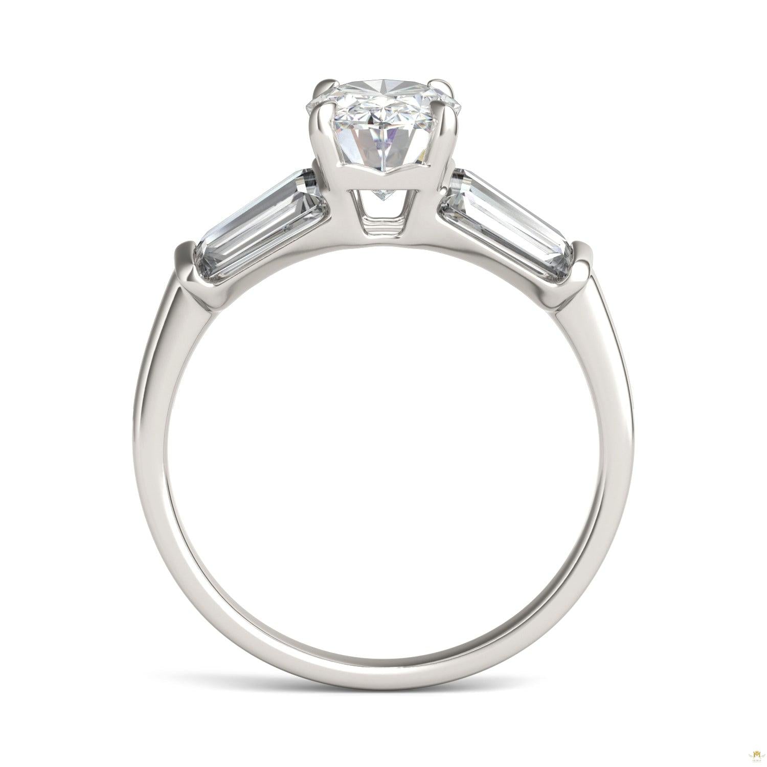3.46 CTW   Elongated Oval Moissanite Five Stone Ring in 14K White Gold