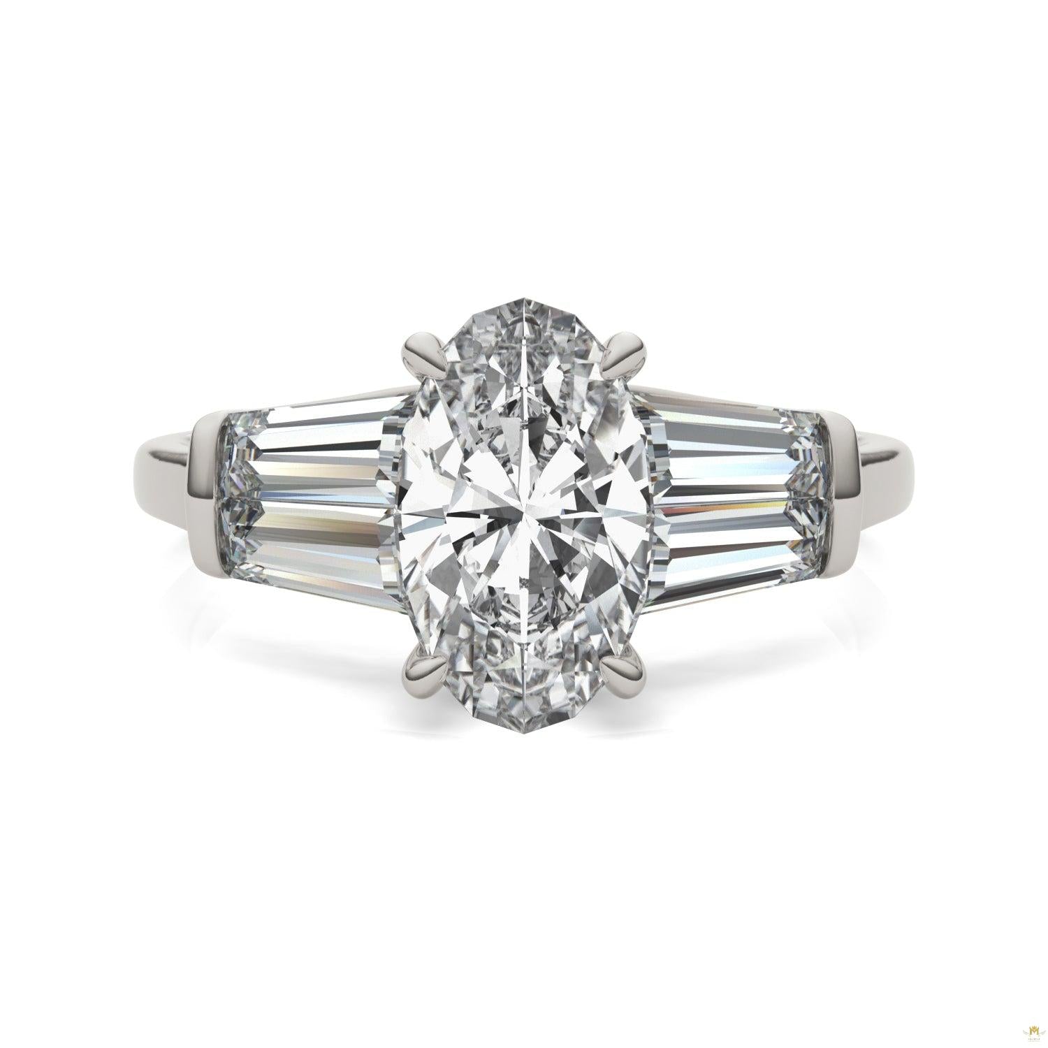 3.46 CTW   Elongated Oval Moissanite Five Stone Ring in 14K White Gold