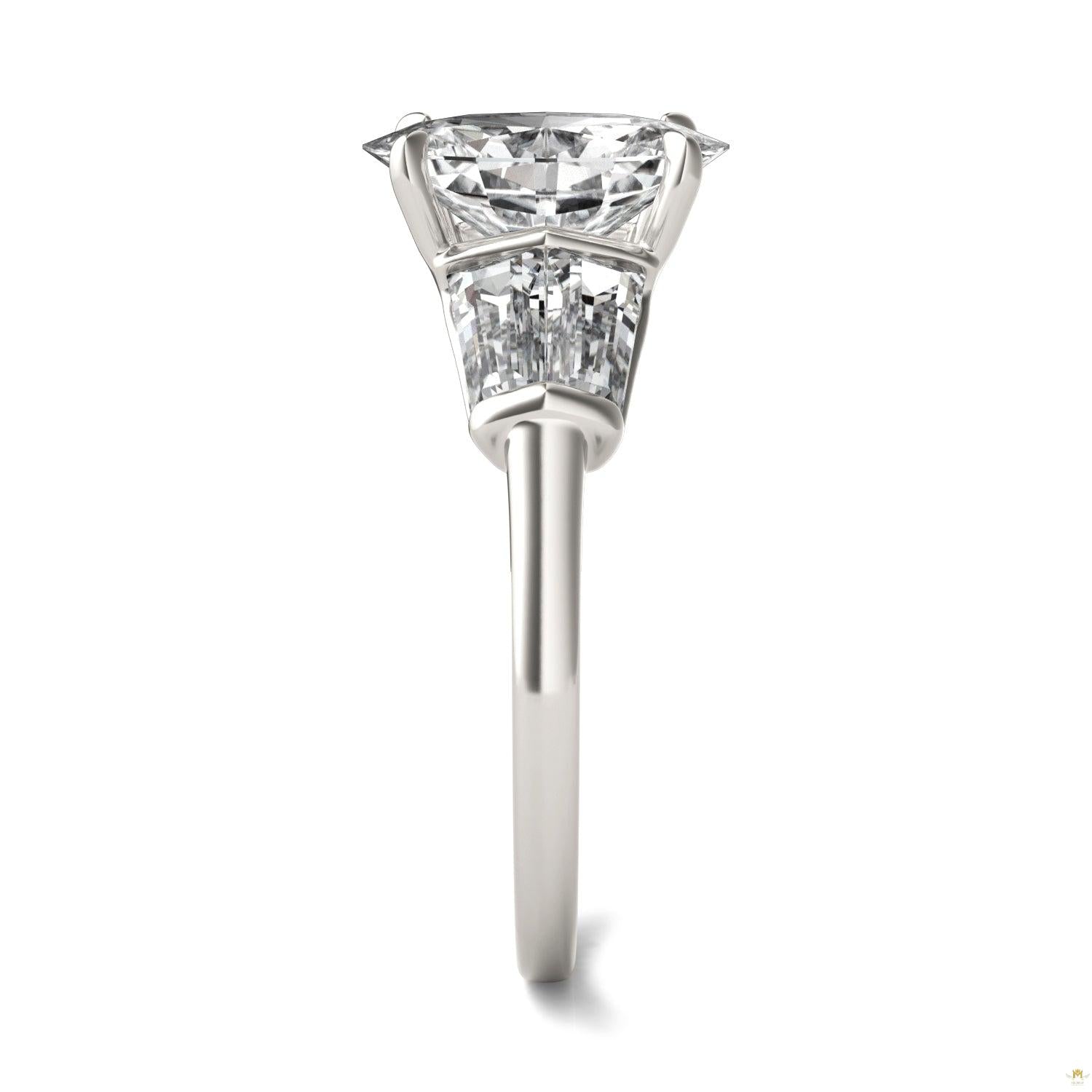 3.46 CTW   Elongated Oval Moissanite Five Stone Ring in 14K White Gold