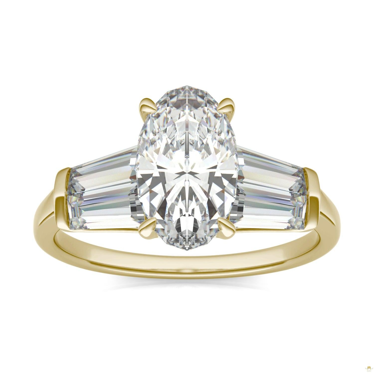 3.46 CTW   Elongated Oval Moissanite Five Stone Ring in 14K Yellow Gold
