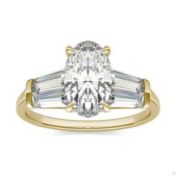 3.46 CTW   Elongated Oval Moissanite Five Stone Ring in 14K Yellow Gold