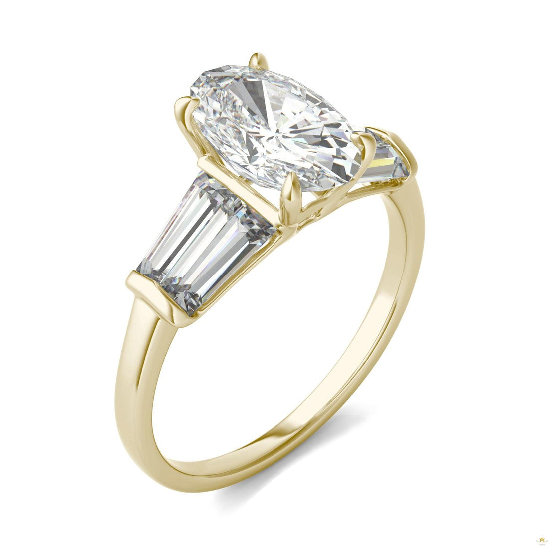 3.46 CTW   Elongated Oval Moissanite Five Stone Ring in 14K Yellow Gold