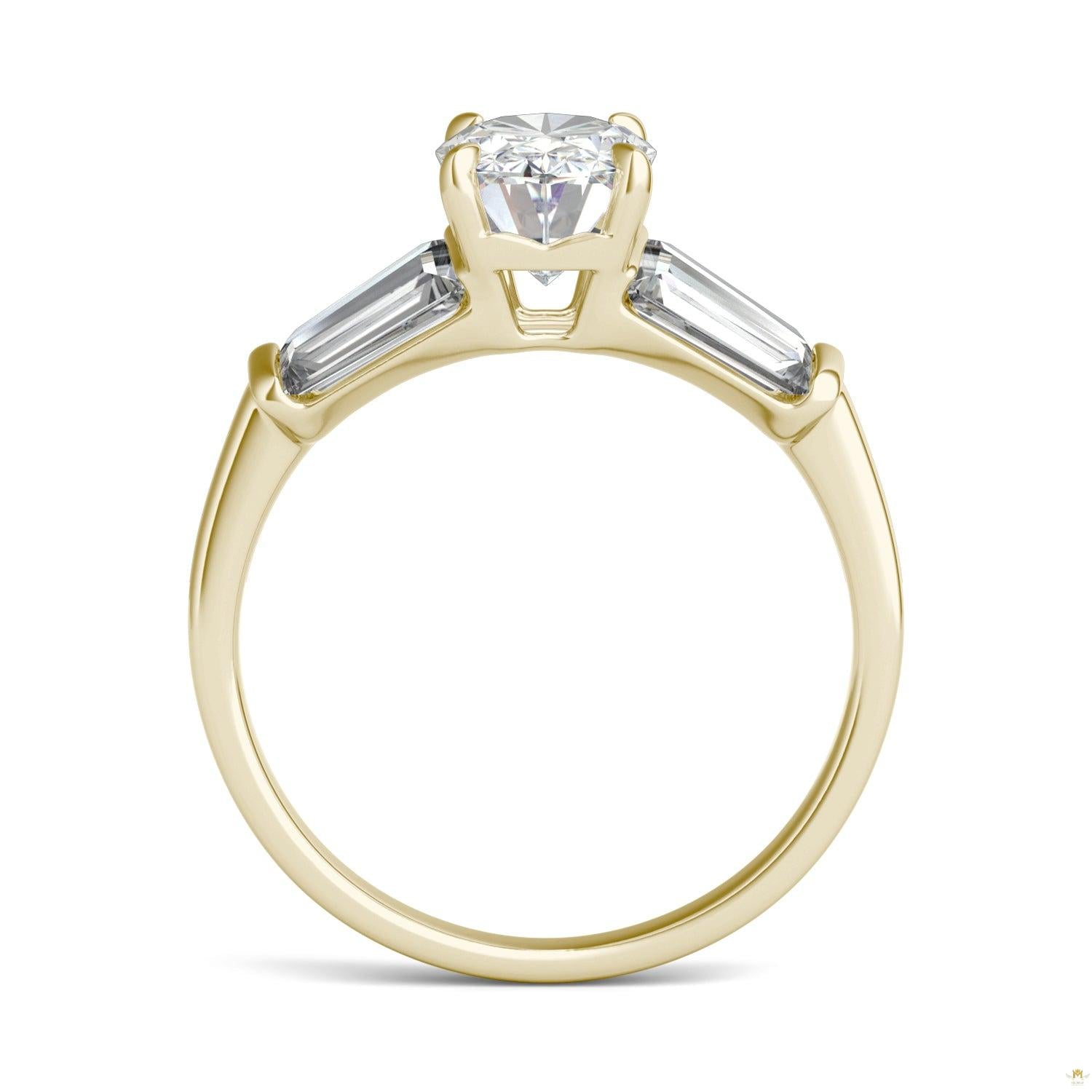 3.46 CTW   Elongated Oval Moissanite Five Stone Ring in 14K Yellow Gold