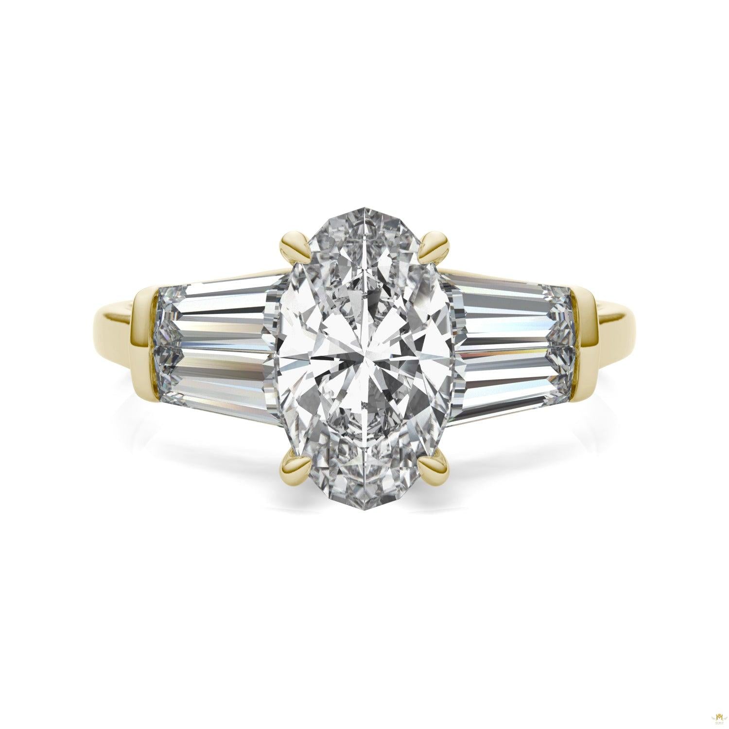 3.46 CTW   Elongated Oval Moissanite Five Stone Ring in 14K Yellow Gold