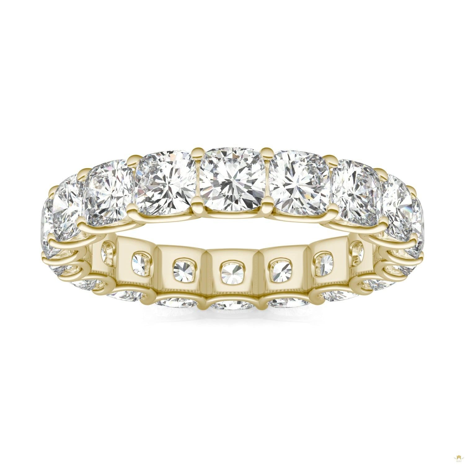 4.18 CTW   Cushion Moissanite Eternity Band in 14K Yellow Gold