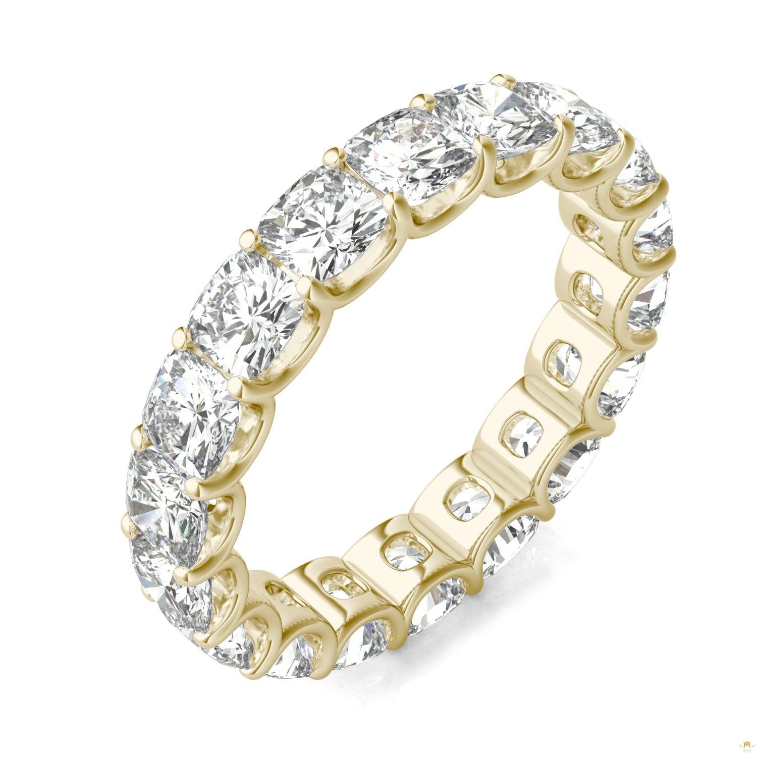 4.18 CTW   Cushion Moissanite Eternity Band in 14K Yellow Gold