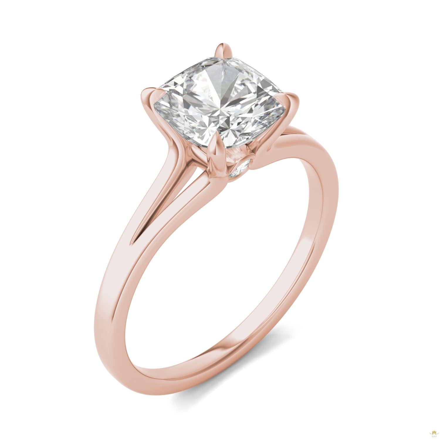 2.06 CTW   Cushion Moissanite Accented Ring in 14K Rose Gold