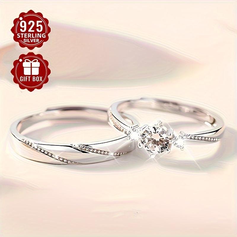 925 Sterling Silver Couple Rings with Synthetic Zirconia
