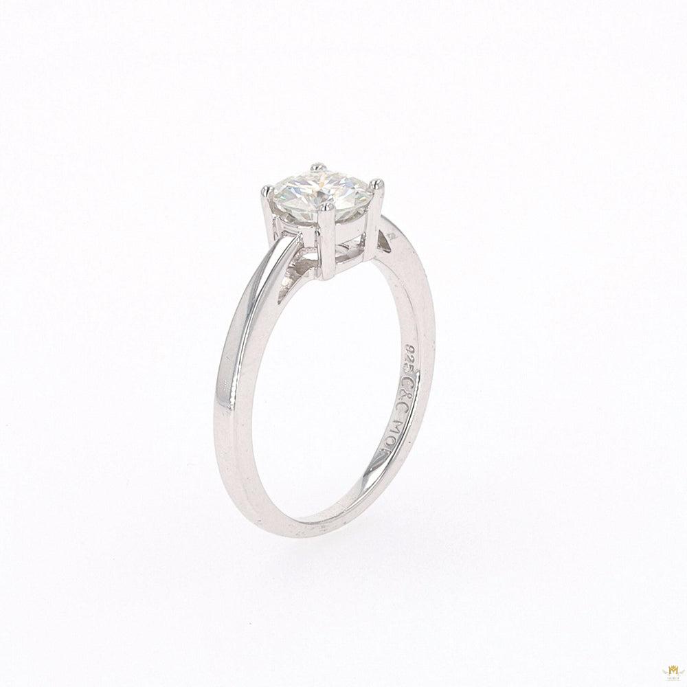 1.00 CTW   Round Moissanite Four Prong Solitaire Engagement Ring in Sterling Silver