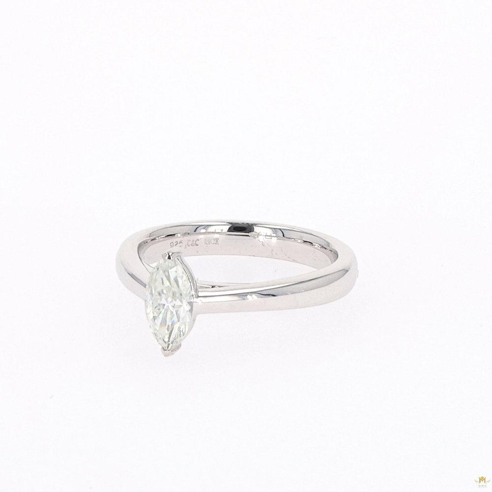 0.70 CTW   Marquise Moissanite Two Prong Solitaire Ring in Sterling Silver