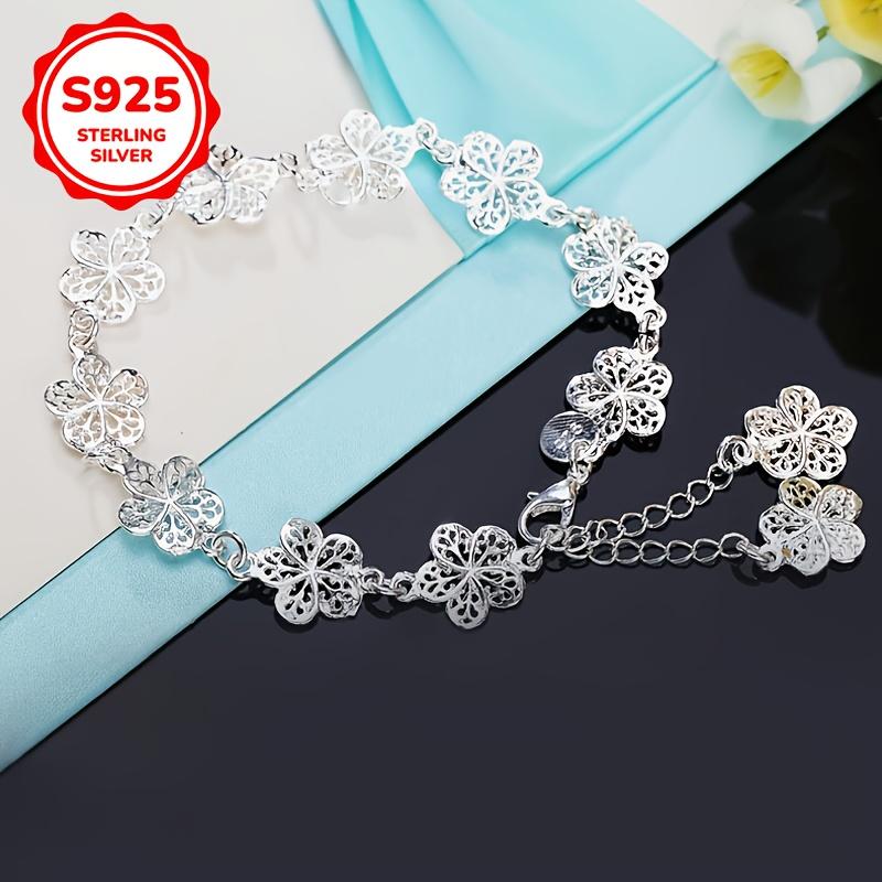 925 Silver Hollow Flower Bracelet Women’s Bohemian Style