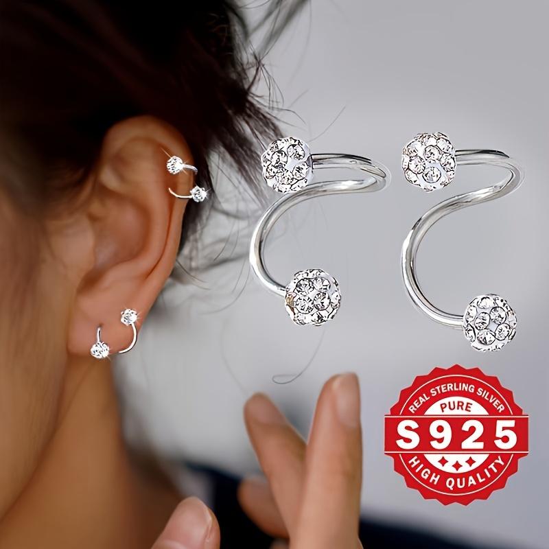 S925 Silver S-TYPE Hoop Earrings with Sparkling Cubic Zirconia