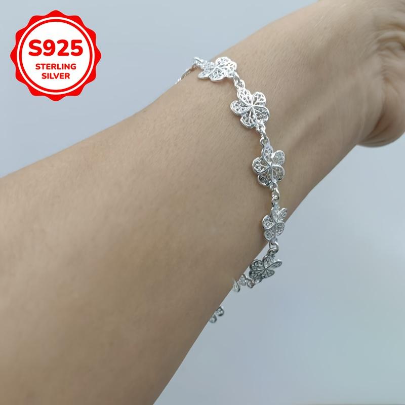 925 Silver Hollow Flower Bracelet Women’s Bohemian Style