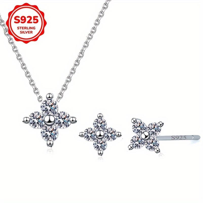 1 Pair of Earrings + 1 Necklace 925 Sterling Silver Jewelry Set