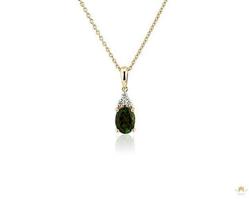Oval Green Tourmaline And Diamond Cluster Pendant