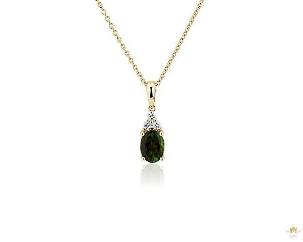 Oval Green Tourmaline And Diamond Cluster Pendant
