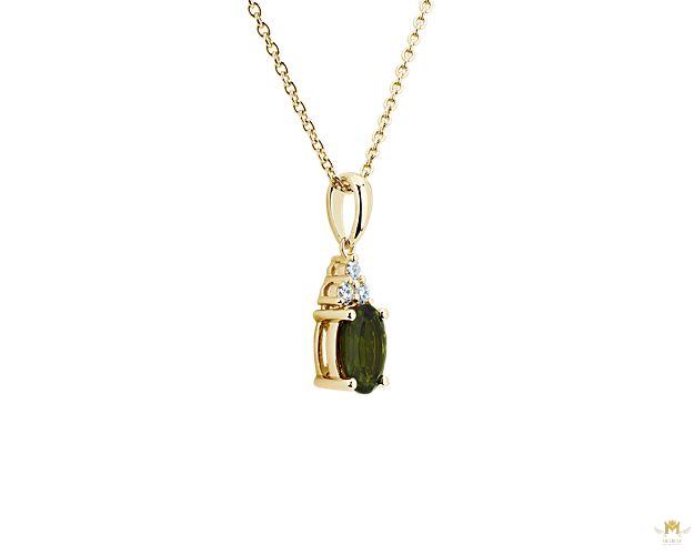 Oval Green Tourmaline And Diamond Cluster Pendant
