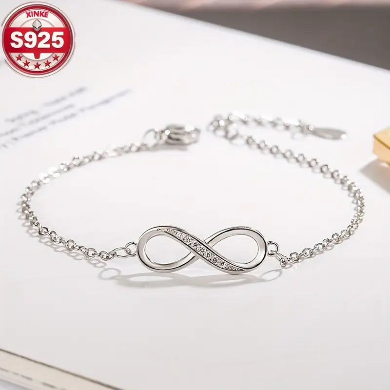 Elegant 925 Sterling Silver Infinity Bracelet with Sparkling Zirconia