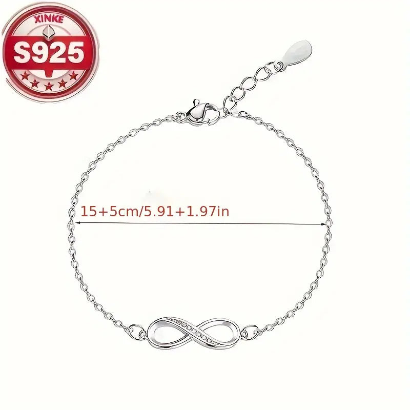 Elegant 925 Sterling Silver Infinity Bracelet with Sparkling Zirconia
