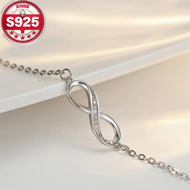 Elegant 925 Sterling Silver Infinity Bracelet with Sparkling Zirconia