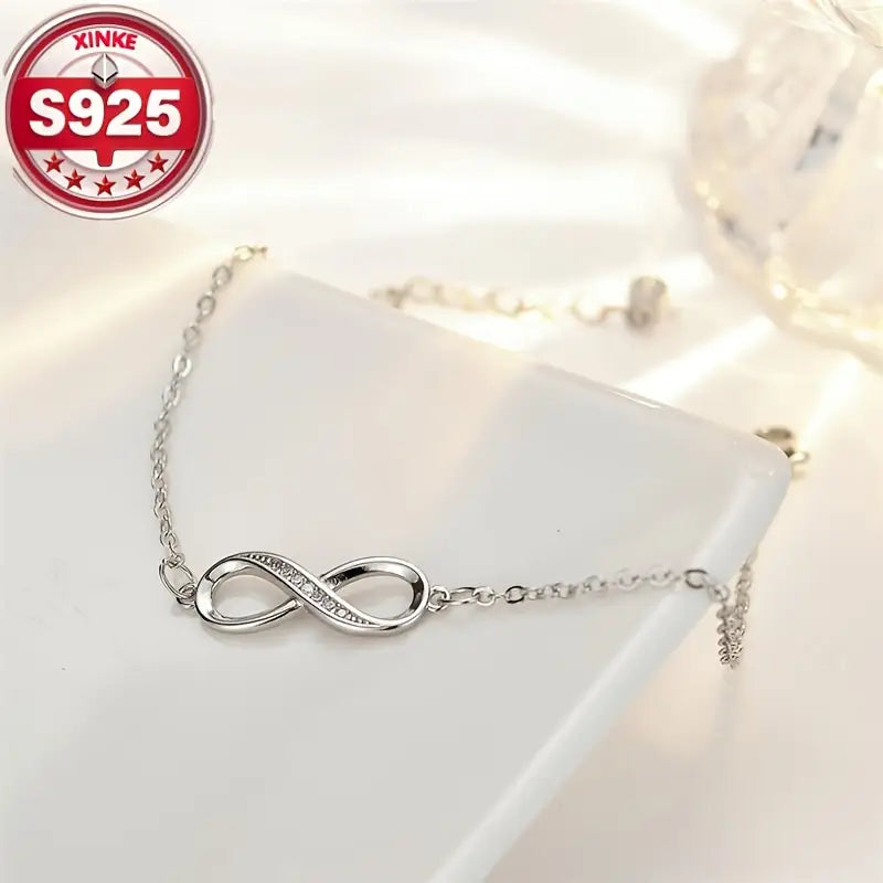 Elegant 925 Sterling Silver Infinity Bracelet with Sparkling Zirconia