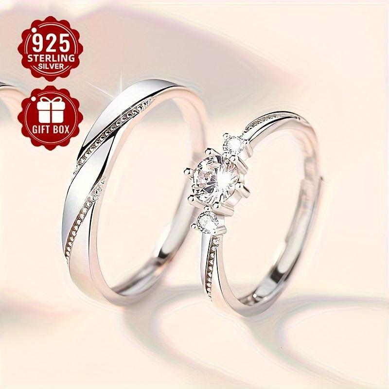 925 Sterling Silver Couple Rings with Synthetic Zirconia