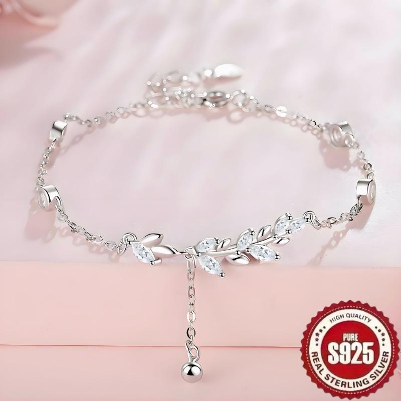 S925 Sterling Silvery Unique Light Wheat Ear Petal Flower Bracelet