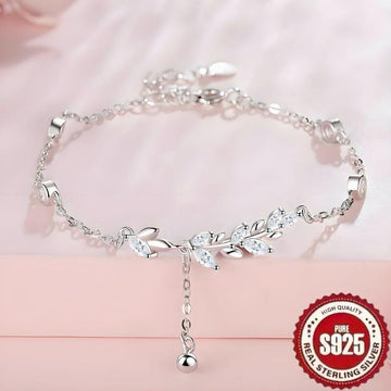 S925 Sterling Silvery Unique Light Wheat Ear Petal Flower Bracelet