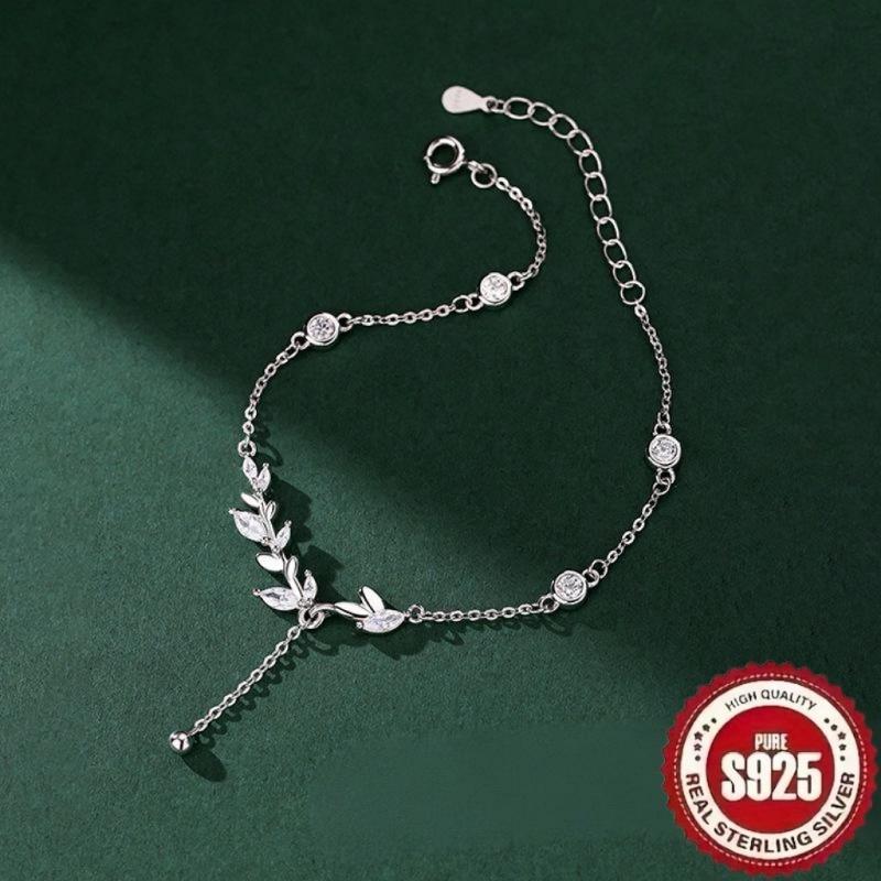 S925 Sterling Silvery Unique Light Wheat Ear Petal Flower Bracelet