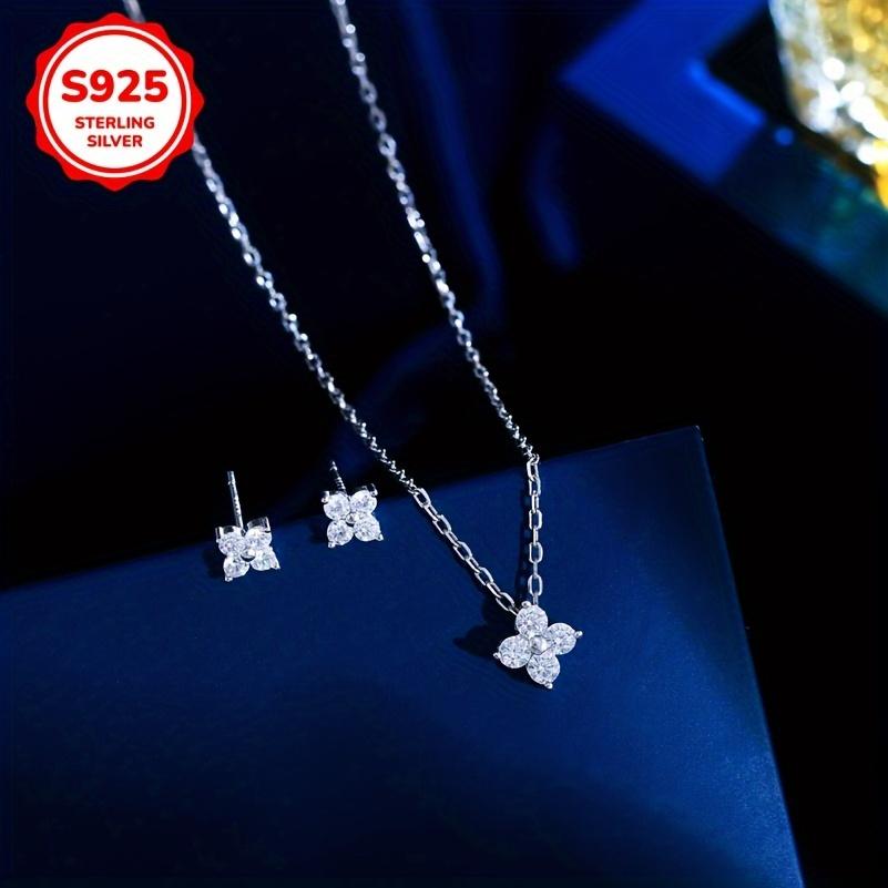 1 Pair of Earrings + 1 Necklace 925 Sterling Silver Jewelry Set