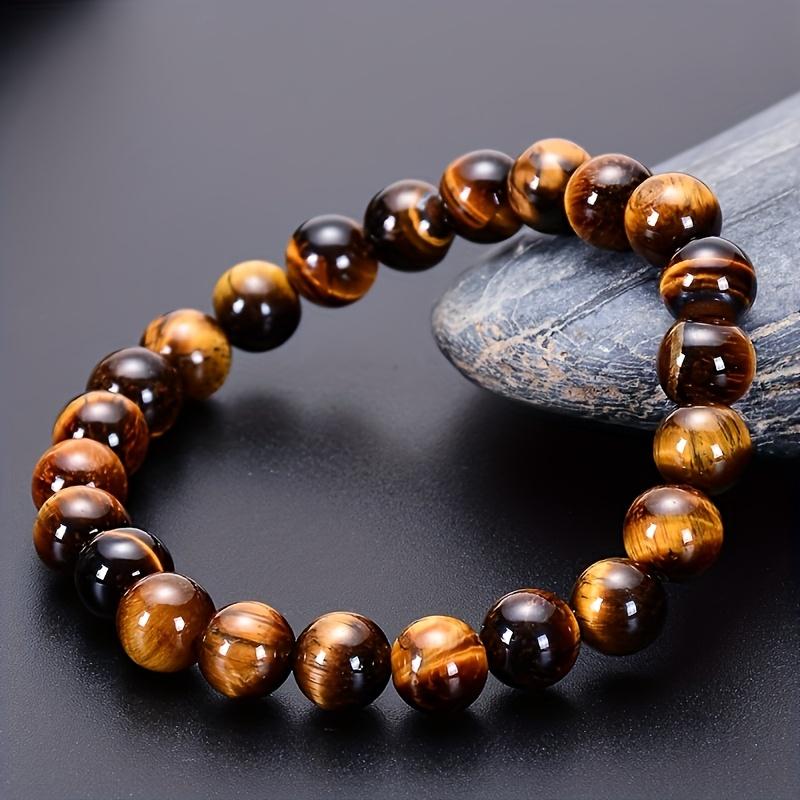 Handmade Natural Tiger Eye Stone Bracelet – Stretchy Elastic Beads