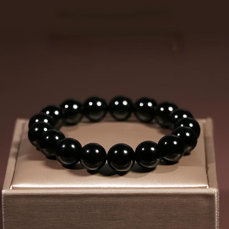 Elegant Obsidian Bead Bracelet – Natural Stone Jewelry with Smooth Polished Beads