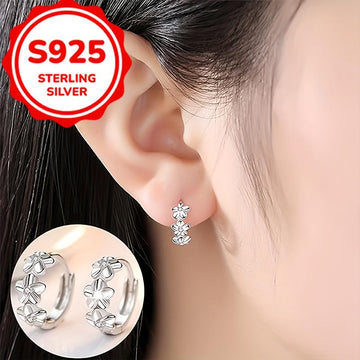 Elegant 925 Sterling Silver Hoop Earrings with Sweet Floral Design