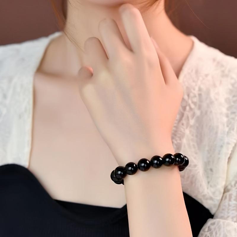 Elegant Obsidian Bead Bracelet – Natural Stone Jewelry with Smooth Polished Beads
